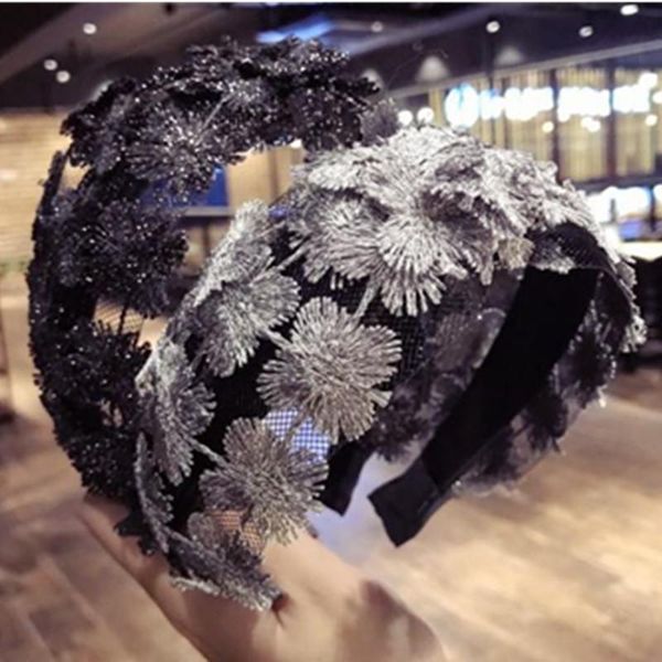 

hair accessories wide lace headband women hollowing out flower hairband knitting adults head band