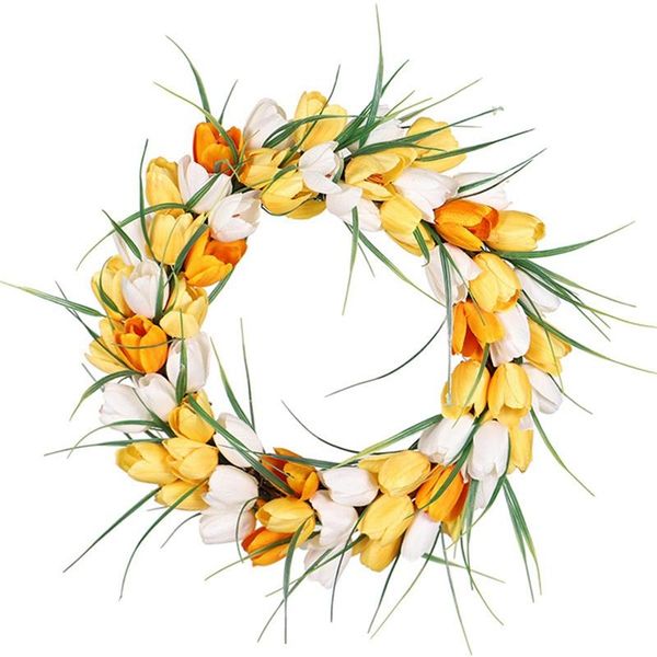 

decorative flowers & wreaths artificial 16inch tulip spring wreath for front door porch farmhouse patio garden wedding wall window home deco