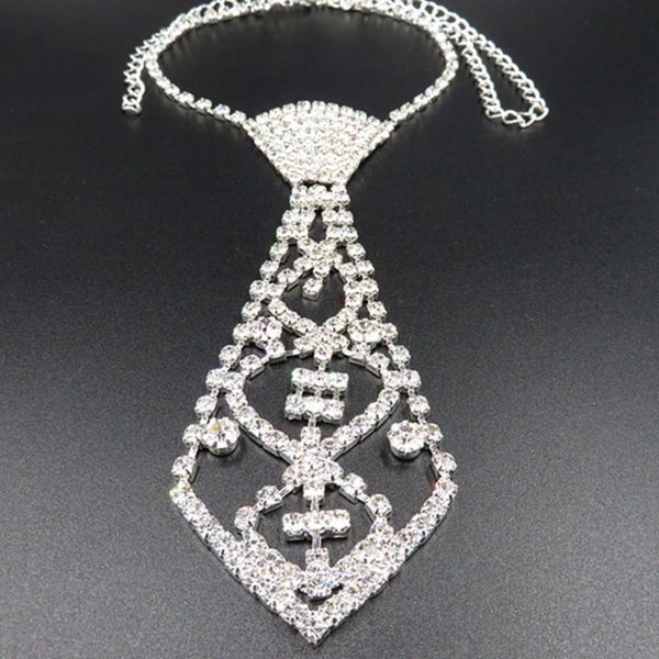 

tie jewelry diamond women's tie bow long necklace fashion diamond clothing tie, Silver