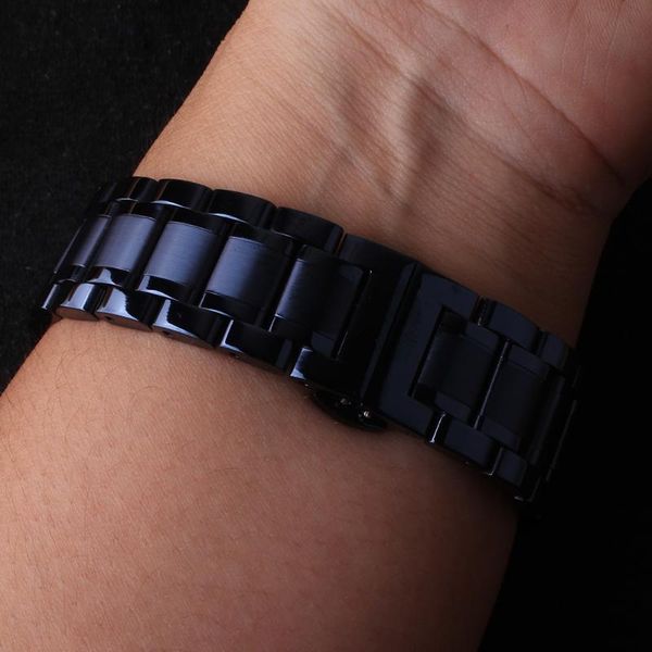 

watch bands stainless steel watchband dark blue strap fit mens women wristwatch gear galaxy s4 straight end 20mm 22mm butterfly buckle, Black;brown