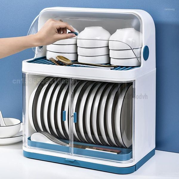 

storage bottles & jars tableware box double-layer dish rack kitchen organizer shelf cutlery with lid plastic cupboard