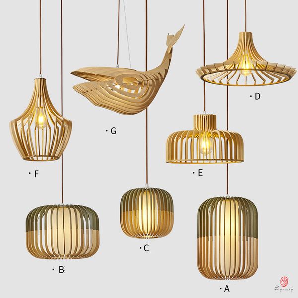 

modern hanging lights new wooden timber led pendant lamp e27 holder decoration lighting fixture for living room foyer parlor