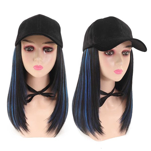 

hat integrated fashion first love head clavicle wig removable matte, Black