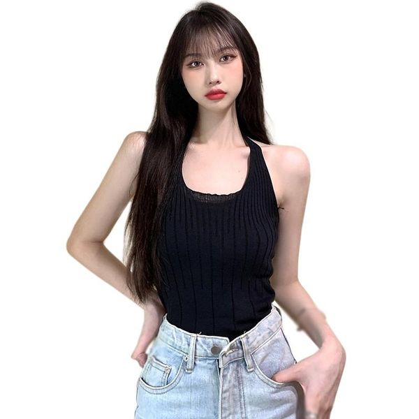 

women's tanks & camis summer french pure knitting vest square neck design halter beauty back, White