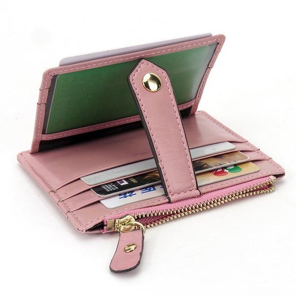 

women leather slim card holder wallet men mini wallets zipper money holders short female thin small purse, Red;black