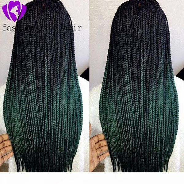 

black ombre green wig synthetic braided lace front wigs for women high temperature fiber hair wigs premium braid wigs, Black;brown