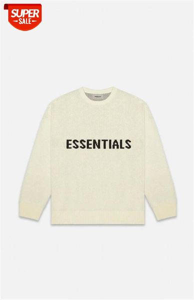 

autumn winter fog essentials sweater men women crew neck knitted solid color essentials sweater #v24u, White;black