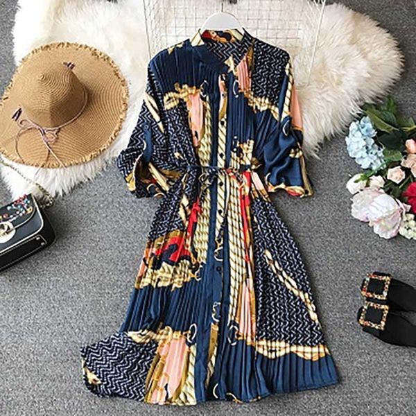 

minimalist style 2021 autumn suit collar collect waist slim pleated solid color shirt dress single-breasted long sleeve vestidos t200518, Black;gray