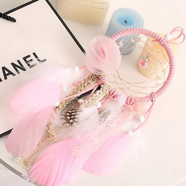 

decorative objects & figurines handmade girls pink wind chimes dream catcher wall hanging dreamcatcher feather crafts stuff room home decor