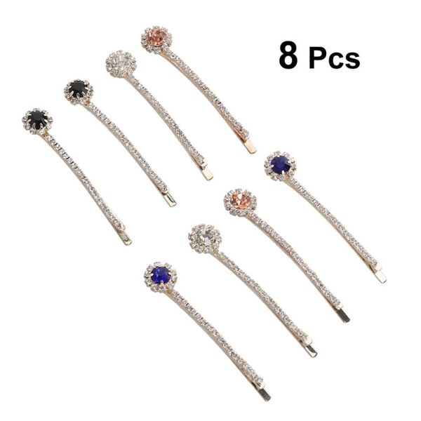 

8 pcs mixed crystal hair clips design barrettes metal snap hairpins for kids girls(random color)