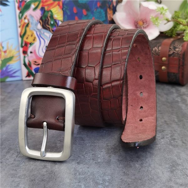 

2021 new stainless steel buckle mens luxury thick desiger genuine ceinture belts men leather waist belt sbt0013 w71w, Black;brown