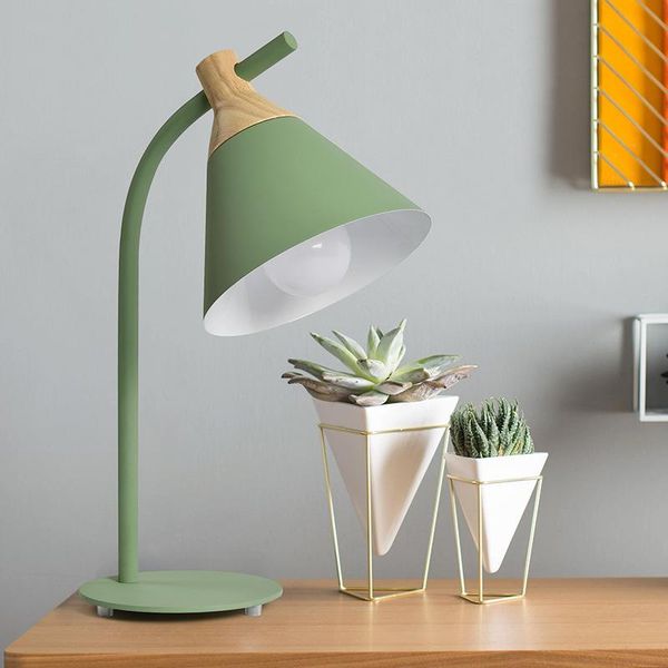 

nordic creative iron table lamp post modern study bedroom led bedside lamp makaron personality solid wood lamps