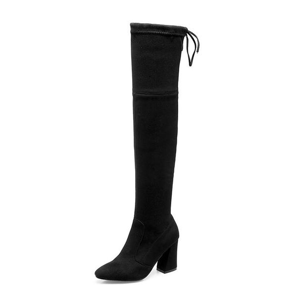 

boots qplyxco2021 size 34-46 over the knee women pointed toe stretch slim autumn winter high heel shoes woman, Black