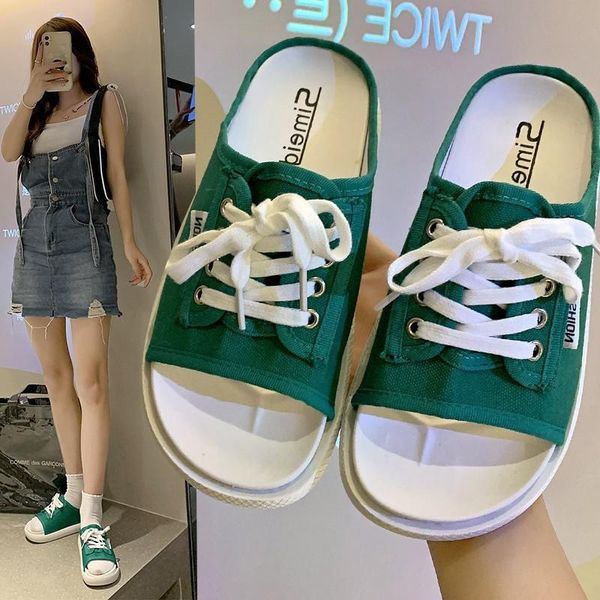 

sandals women summer flats shoes woman canvas flat slipper 2021 lace up slippers women's casual female denim, Black