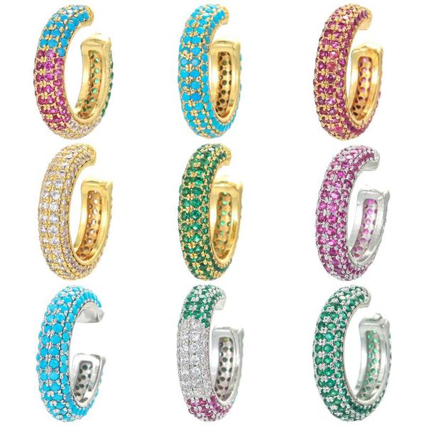 

hoop & huggie eyika fashion rainbow zircon ear cuff bohemia stackable c shape no pierced clip earrings for women gold silver color jewelry, Golden;silver