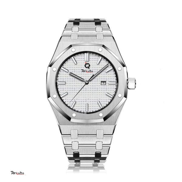 

new men's automatic mechanical watch luxury 15400st.oo.1220st.02 royal silver white stainless steel case calendar dial oak, Slivery;brown