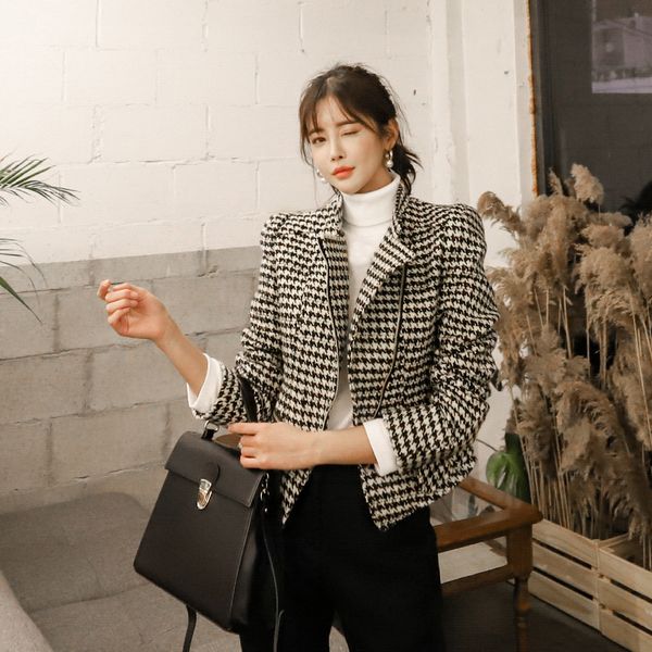 

new arrival comfortable fashion thick warm temperamental work style vintage elegant plaid wild jacket 24h3, Black;brown