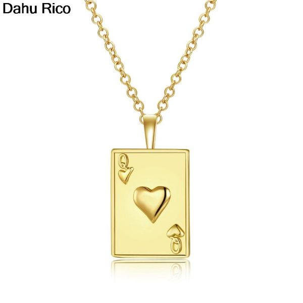 

pendant necklaces poker card "q" square pingente collares women pour femme pendentif yellow metal marca famosa dahu rico, Silver
