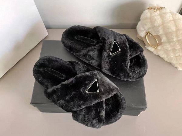 

designer wool slipper thick bottom triangle black white womens khaki cotton slippers design women autumn winter cottons shoes
