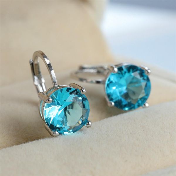 

hoop & huggie charm rainbow silver color earrings cute female blue crystal stone trendy bridal round wedding for women, Golden;silver