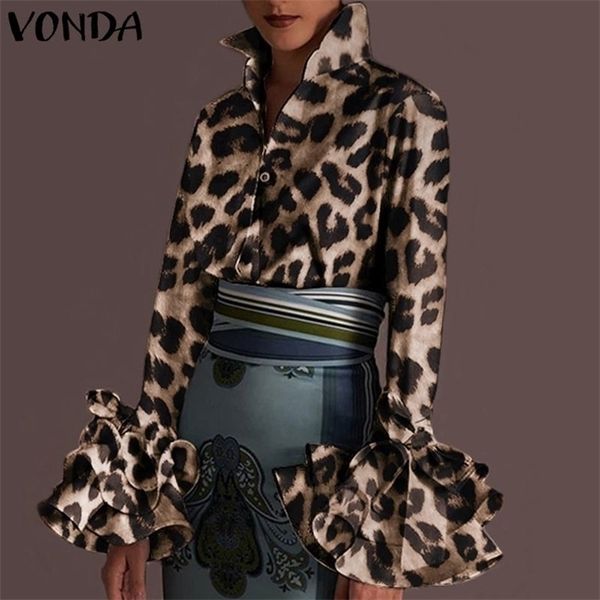 

autumn long sleeve lapel tunic women vintage blouses vonda fashion leopard print shirts elegant office work blouse, White