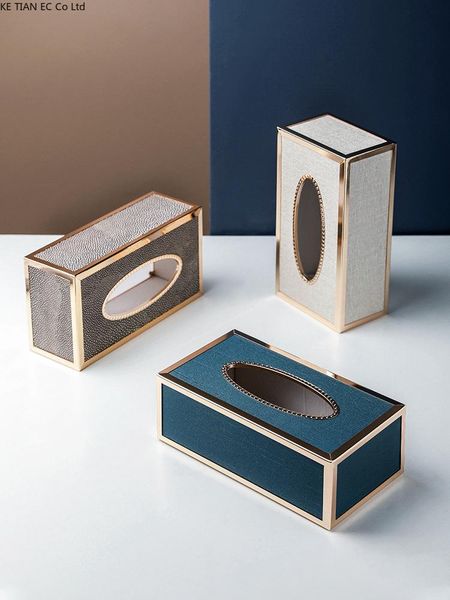 

tissue boxes & napkins european-style leather box rectangular gold-rimmed napkin home room car drawer modern decoration accessories