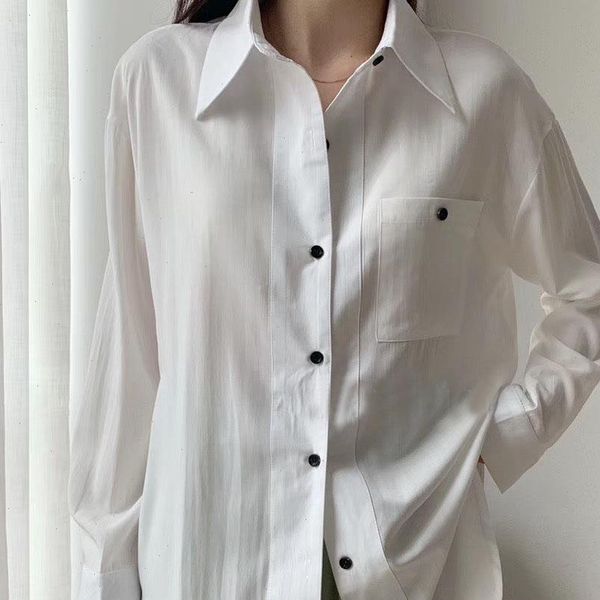 

2021 spring long sleeve blouses women loose oversized long shirts korean white leisure shirts black button