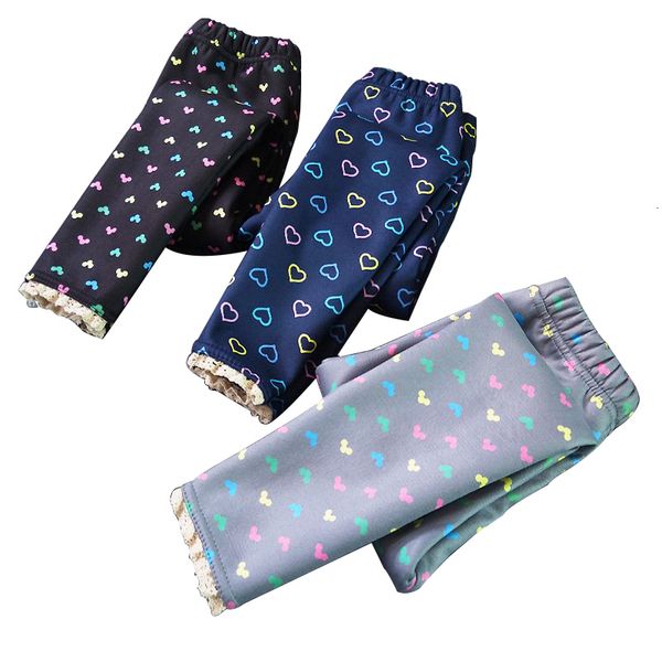 

printing thick leggings warm velvet slim children clothes lace stitching pm09, Black