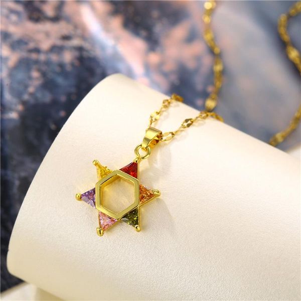 

pendant necklaces hexagram colourful zircon necklace six-pointed star fashion choker, Silver