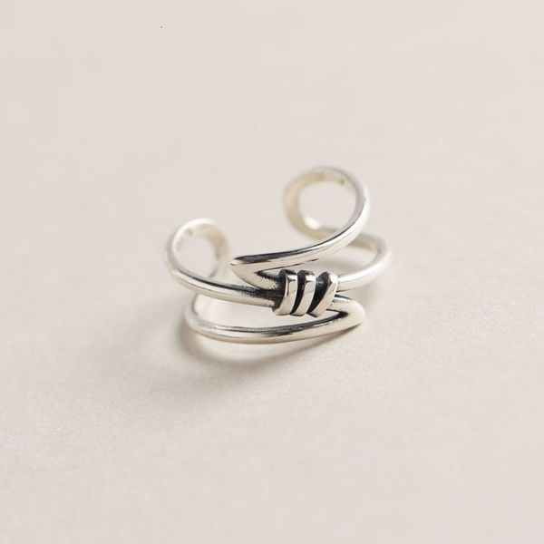 

tyj0205 us s925 sterling silver geometric lines personality trendy open ring hand ornament girl