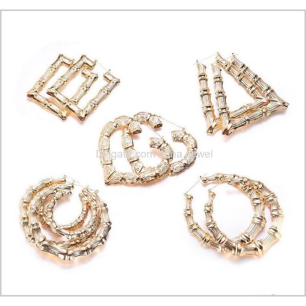 

fashion big earrings heart round shaped ethnic large vintage rose gold plated bamboo hoop earrings 5 styles mixed for women epacket qm w2goz, Golden;silver