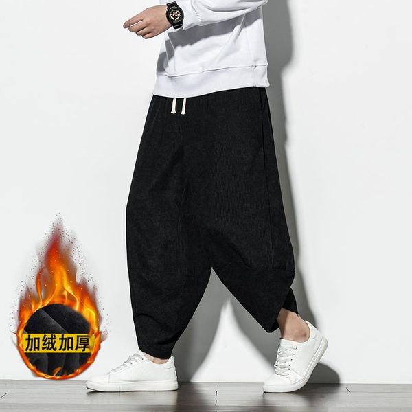 

men's pants 2021 streetwear men harem japanese style casual cotton linen trouser man jogger chinese baggy plus size 5xl, Black