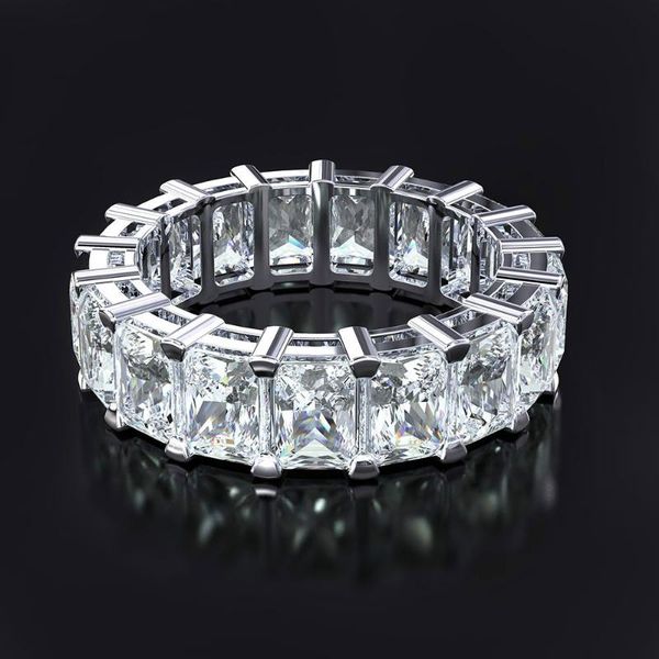 

cluster rings luxury 925 sterling silver pave setting full square diamond eternity engagement wedding band ring set fine jewelry, Golden;silver