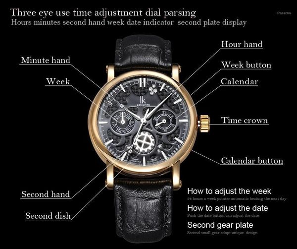 

wristwatches ik colouring automatic self wind clock nail scale multifunction sub dial week date hollow unique rhinestone mens watch 2021, Slivery;brown