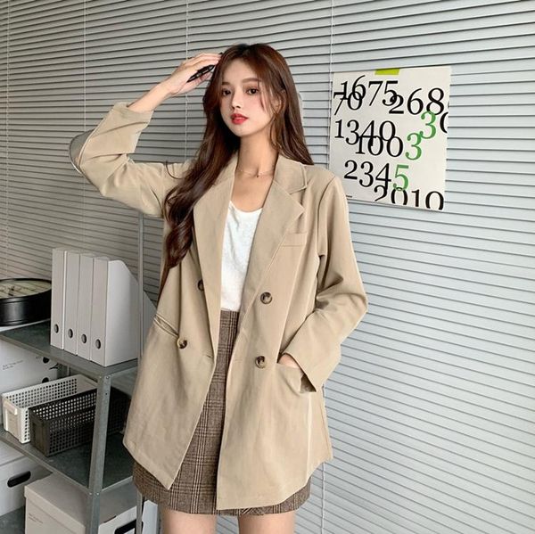 

women's suits & blazers pure color long-sleeved british 2021 spring and autumn korean version loose all-match jacket female design sens, White;black
