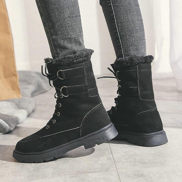 

boots size 35-40 2021 women's ankle motorcycle winter fur plush shoes woman flat heels female soild footwear, Black