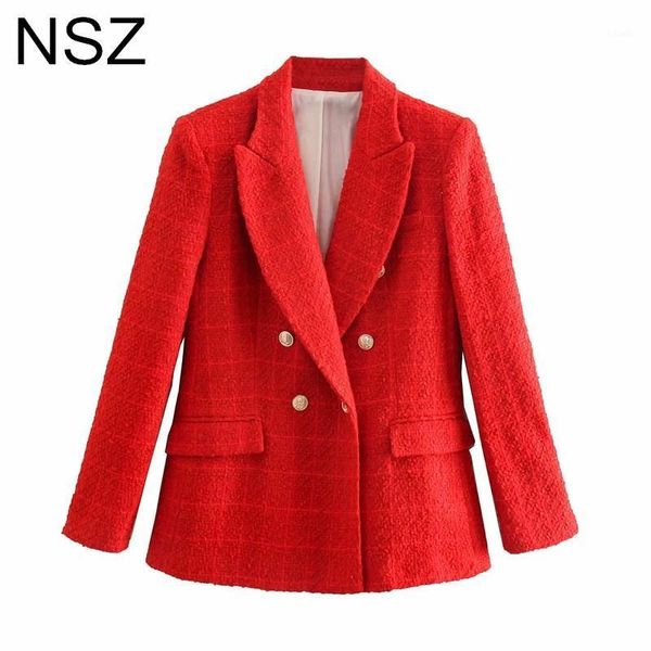 

women's suits & blazers nsz women red oversized tweed blazer spring autumn 2021 double breasted jacket office ladies eleagant chic coat, White;black