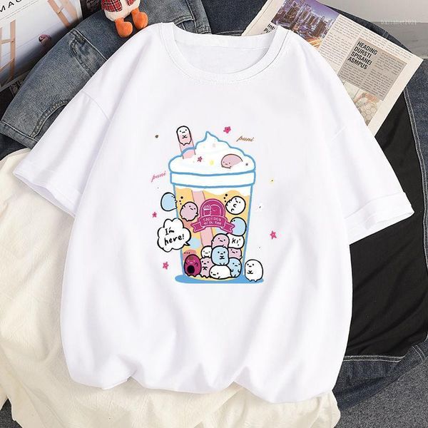 

women's t-shirt summer women tshirt kawaii anime tea with milk harajuku tee shirt ulzzang loose oversized short sleeved t y2k, White