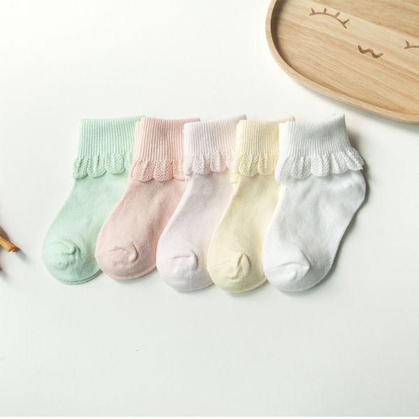 

2021 spring new breathable baby socks lace cotton children's socks cuffed children's socks c0224, Black