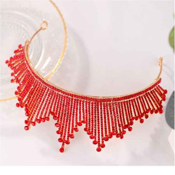 

red rhinestone crystal wedding crown bride tiaras and crowns queen diadem pageant party crown bridal hair jewelry acc qylaxx