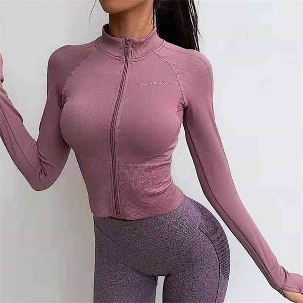 

new lulu yoga clothes in autumn 2021 women's long sleeve sports stand collar zipper fitness shows thin, fast and slim, Gray