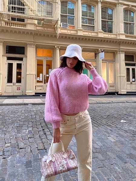 

women's sweaters woman sweater pink knitted oversized women autumn 2021 long sleeve female cropped pullover, White;black