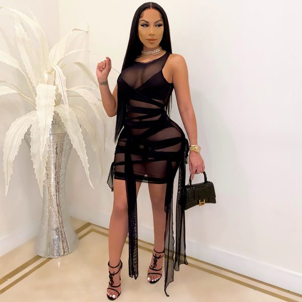 

mesh bandage dress plus size summer clothes for women birthday party club outfits bodycon mini dresses d12-bi30, Black;gray