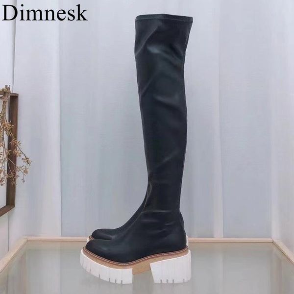 

boots runway stretch over the knee women thick sole chunky heel long autumn platform shoes thigh high, Black