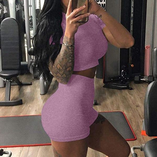 

women's tracksuits sports suit yoga set fashion women two-piece seamless crop biker short high-waisted shorts workout, Gray