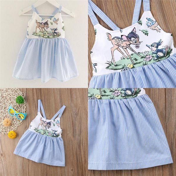 

girl's dresses summer toddler kids baby girl dress cute deer floral stripe sling outfit clothing, Red;yellow