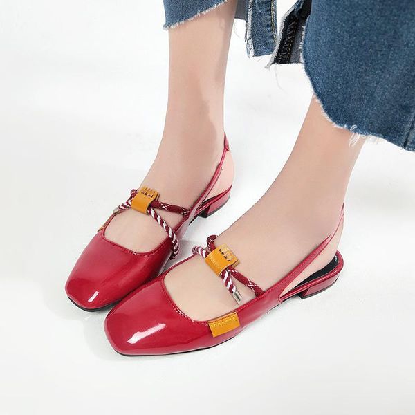 

summer single shoes girl low-heeled shoes 2021 square head sandals women's, Black