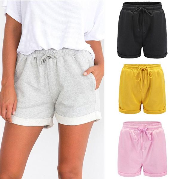 

women's shorts 1pc 2021 fashion style summer women drawstring casual high waist workout waistband short, White;black