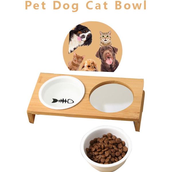 

wan-582d pet dog cat bowl ceramic bowls pet feeder water bowls bamboo holder supplies