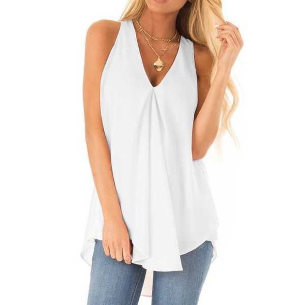 

2019 new summer solid loose casual chiffon sleeveless for women, Black;white